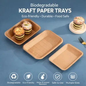 Disposable Food Grade Rectangular Kraft Paper Food Tray for Fast Food Takeaway