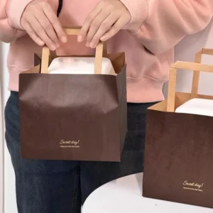 Disposable Friendly Bakery Packing Bags Durability Shopping Gift Kraft Paper Bags Flat Handles For Food Packaging Recyclable