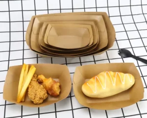 Disposable Grease-Resistant Waterproof Coated Paper Flat-Box Tray with Custom Size, Four-Color Printing or Hot Stamping