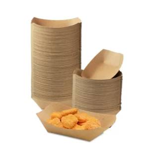 Disposable Kraft Brown Eco-Friendly Grease-Resistant Paper Food Boat Basket for Takeout Snacks and Parties
