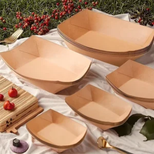 Disposable Kraft Paper Boat Food Tray with PLA-PE Coating for Fast Food