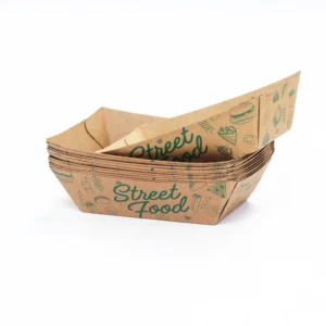 Disposable Kraft Paper Boat Food Trays with PLA Coating for Fast Food
