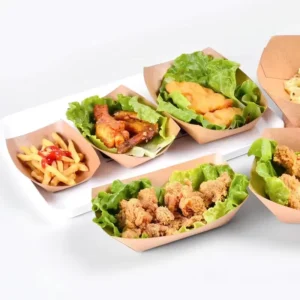 Disposable Kraft Paper Boat-Shaped Serving Tray for Fries, Snacks, Chicken, Salad, and Takeout