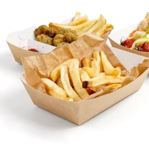 Disposable Kraft Paper Boat-Shaped Serving Tray for Snacks, Chicken, Salad, and French Fries