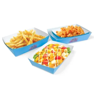 Disposable Kraft Paper Boat-Shaped Serving Tray for Snacks French Fries Chicken Salad