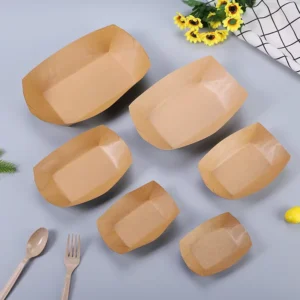 Disposable Kraft Paper Boat Trays for Snacks and Lunches, Biodegradable