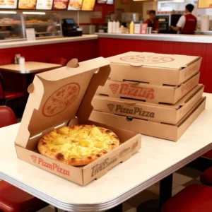 Disposable Kraft Paper Corrugated Pizza Box Biodegradable Food Packaging Embossing Matt Lamination for Restaurant Takeout