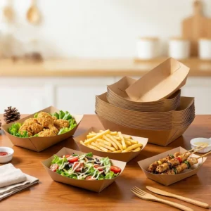 Disposable Kraft Paper Food Packaging Boat Fries Tray for Fast Food Restaurants