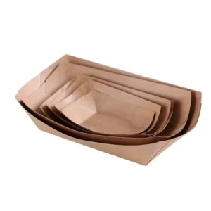 Disposable Kraft Paper Serving Tray Boat Shape for Snacks French Fries Chicken and Salad Takeout