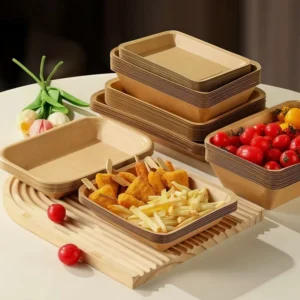 Disposable Kraft Paper Tray with Ribbed Base for Oil Drainage and Crispy Food Storage