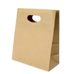 Disposable Kraft Takeaway Food Packaging Die Cut Handle Paper Bag
