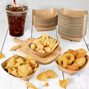 Disposable Multi-Size Custom-Printed Kraft Paper Boat-Shaped Food Tray