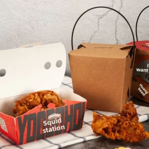 Disposable Oil-Resistant Square Kraft Paper Fried Chicken Takeout Box with Customizable Logo Printing