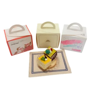 Disposable Paper Dessert Box with Carry Handle for Pastry, Bread and Cheesecake