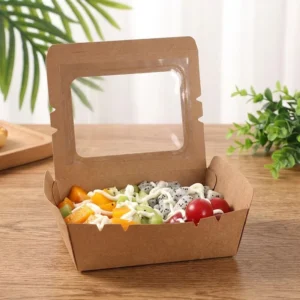 Disposable Paper Takeout Box with Window and Printed Logo