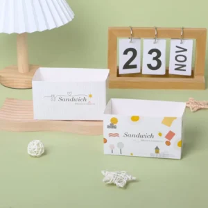 Disposable Paperboard Sandwich Packaging Box for Bread Toast Hamburger Fries and Pancakes