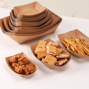 Disposable Rectangle Kraft Paper Boat Tray For Fries Fast Food