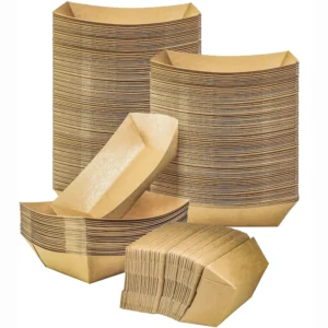 Disposable Rectangular Food-Grade Biodegradable Kraft Paper Boat Fries Tray for Fast Food