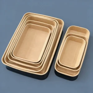 Disposable Rectangular Kraft Paper Sushi Tray with PET Lid