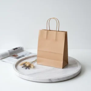 Disposable Rice Paper Bag, Custom Printed, with Handle for Food Takeaway Gift Packaging