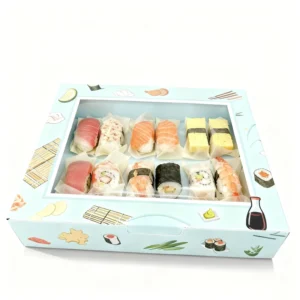 Disposable Rigid Paper Sushi Box Clear Window Customizable Size & Color Takeaway Packaging