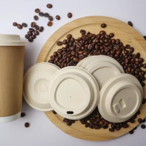 Disposable Takeaway Sugarcane Bagasse and Bamboo Fiber Twist-Cap Coffee Cup Lids 100% Biodegradable Compostable Non-Spill Design