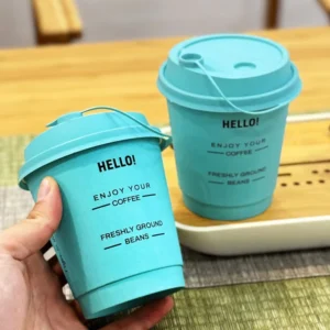 Disposable Water Tea Coffee Cups with Commercial Printing, Custom Logo, Gold Foil, Double Wall, and Lid