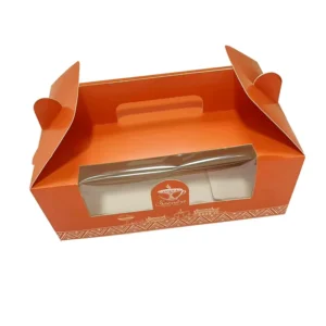 Disposable Water- and Oil-Resistant White Cardboard To-Go Box for Fries and Chicken with Handle and Clear Window