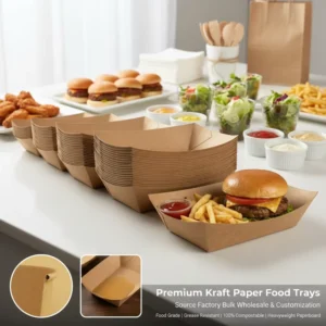 Disposable Waterproof Coated Kraft Paper Boat Tray with Custom Sizes for Restaurant Catering