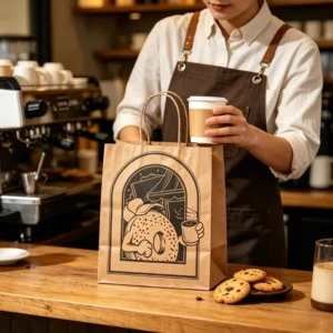 Disposable Waterproof Recyclable Biodegradable Brown Kraft Paper Bags with Long Handles Custom