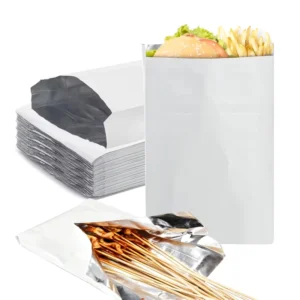 Disposable White Kraft Paper Food Delivery Bag with Aluminum Foil Lined Insulated for Outdoor BBQ Takeaway Packing