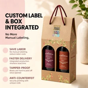 Double Bottle Wine Paper Box And Label Set, Custom Cardboard Gift Packaging With VOID Seal, OEM