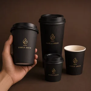 Double Wall Paper Coffee Cups with Lids, Embossed Logo, for Hot Drinks, Cafe Takeaway