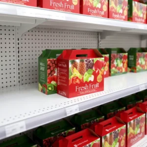 Dry Fruit Cardboard Packaging Box with Glossy Lamination and Handle for Apple and Peach