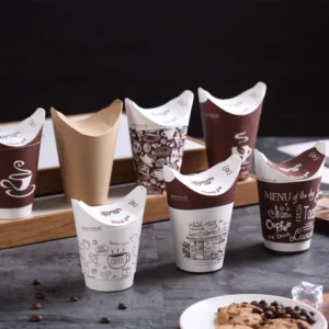 Dry Paper Pulp Butterfly Fold Takeaway Cup with Folding Lid, Custom