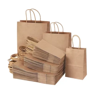 Durable Brown Kraft Paper Bag with Handles for Crafts and Takeaway