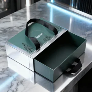 ECO Friendly Custom Logo Printed Hard Recycle Style Cardboard Paper Packaging Drawer Sliding Gift Box With Ribbon Handle