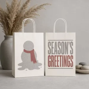 Eco-Certified Recycled White Kraft Christmas-Themed Tote Bags