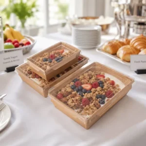 Eco Disposable Packaging Waterproof 2-Compartment Fast Food Tray Kraft Paper Salad Food Box with PET Lid