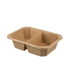 Eco-Friendly 2-Compartment Octagonal Disposable Kraft Paper Tray for Fast Food Takeaway with Offset Printing