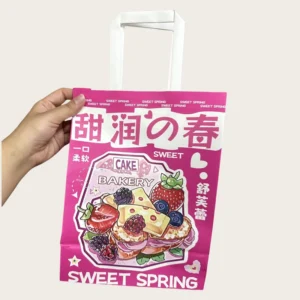 Eco-Friendly Art Paper Luxury Takeaway Shopping Bags with Handles for Food Bakery Packaging
