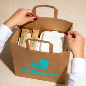 Eco-Friendly Biodegradable Brown Kraft Paper Bag for Fast Food Delivery, Restaurant Takeout, and Supermarket Packaging