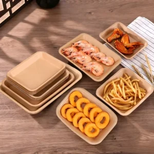 Eco Friendly Biodegradable Commercial Square Kraft Paper Food Grade Grease Resistant Waterproof Disposable Food Trays