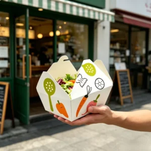 Eco-Friendly Biodegradable Compostable Disposable Self-Erecting Lunch Boxes Waterproof Food Grade Coated Paper