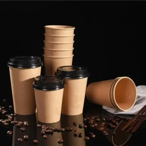 Eco-Friendly Biodegradable Compostable Double-Wall Kraft Paper Cup with Coffee Lid