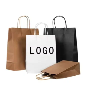 Eco Friendly Biodegradable Custom Logo Kraft Paper Bags for Food Takeaway Promotion & Supermarket Use with Drawstring Handle
