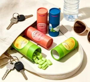 Eco Friendly Biodegradable Custom Paper Candy Tube Boxes Cylindrical Storage Packaging for Chewing Gum Throat Lozenges