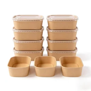 Eco Friendly Biodegradable Disposable Kraft Paper Bowls with Lids, Recyclable Takeaway Packaging for Salad, Fruit and Snacks with Logo Printing