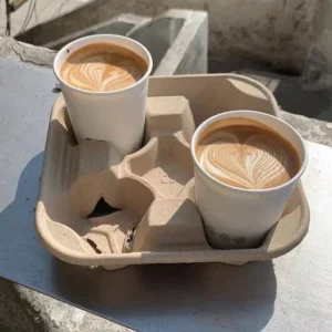 Eco-Friendly Biodegradable Pulp Paper Coffee Carry Tray for Takeout, Microwave-Safe, Food-Grade