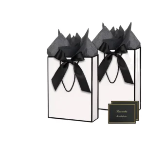 Eco-Friendly Biodegradable Recyclable White Card Paper Bag with Long Handle for Boutique Apparel
